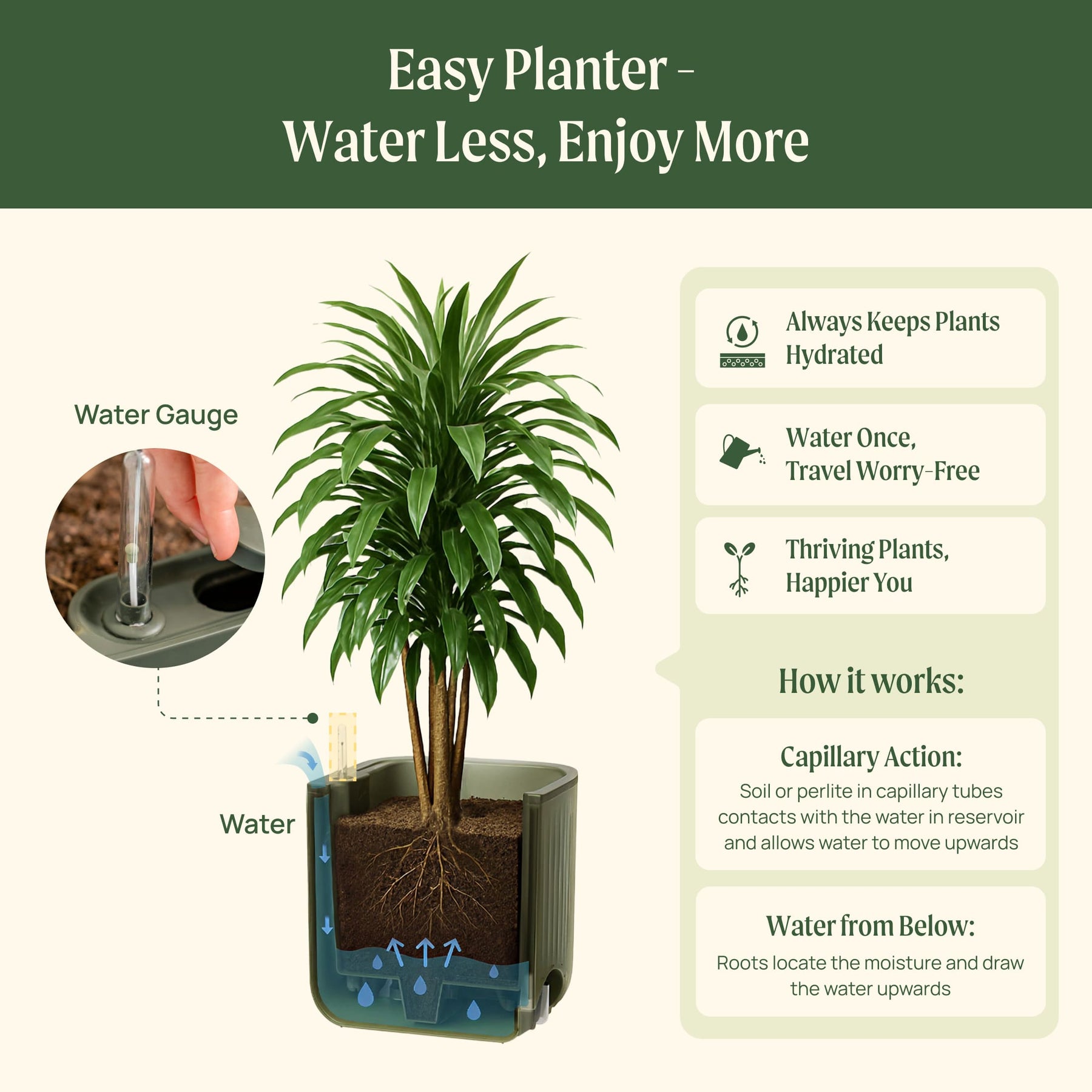 self watering indoor planter EZ Self-Watering Home Planter