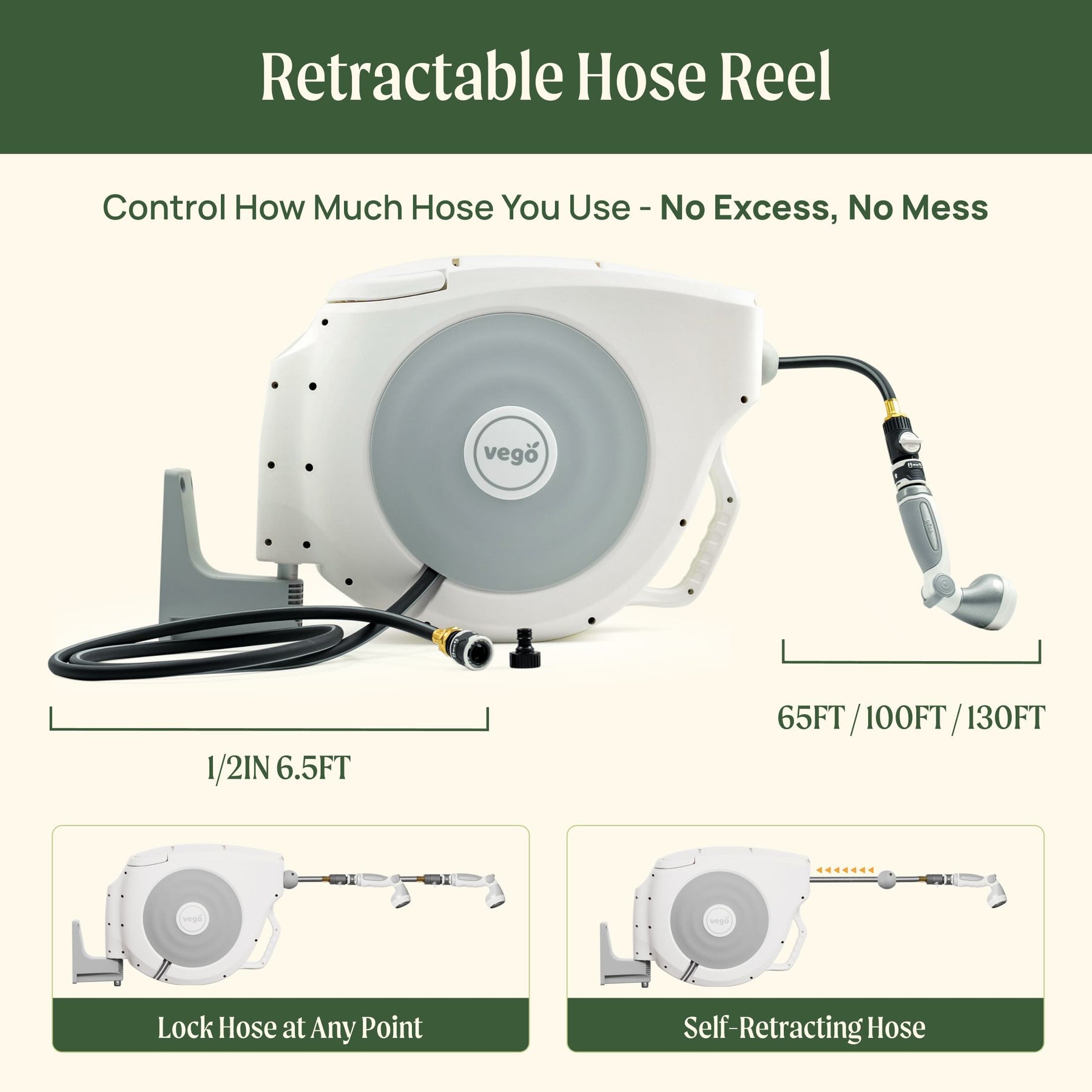 Hose Rell Set Hi-Flow Retractable Hose Reel Set - 100 Ft | Vego Garden