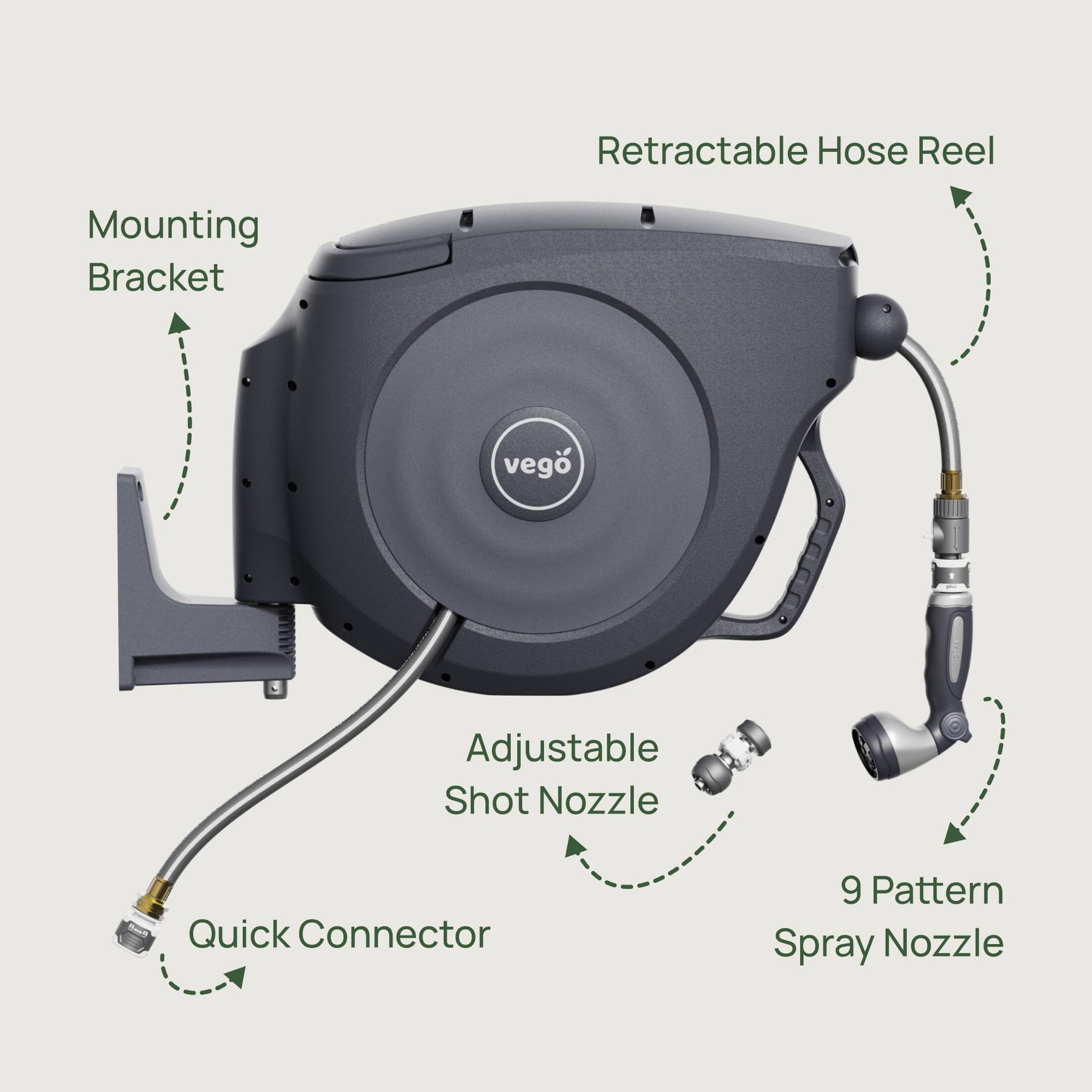 Hose Rell Set Retractable Hose Reel Set - 130 Ft | Vego Garden