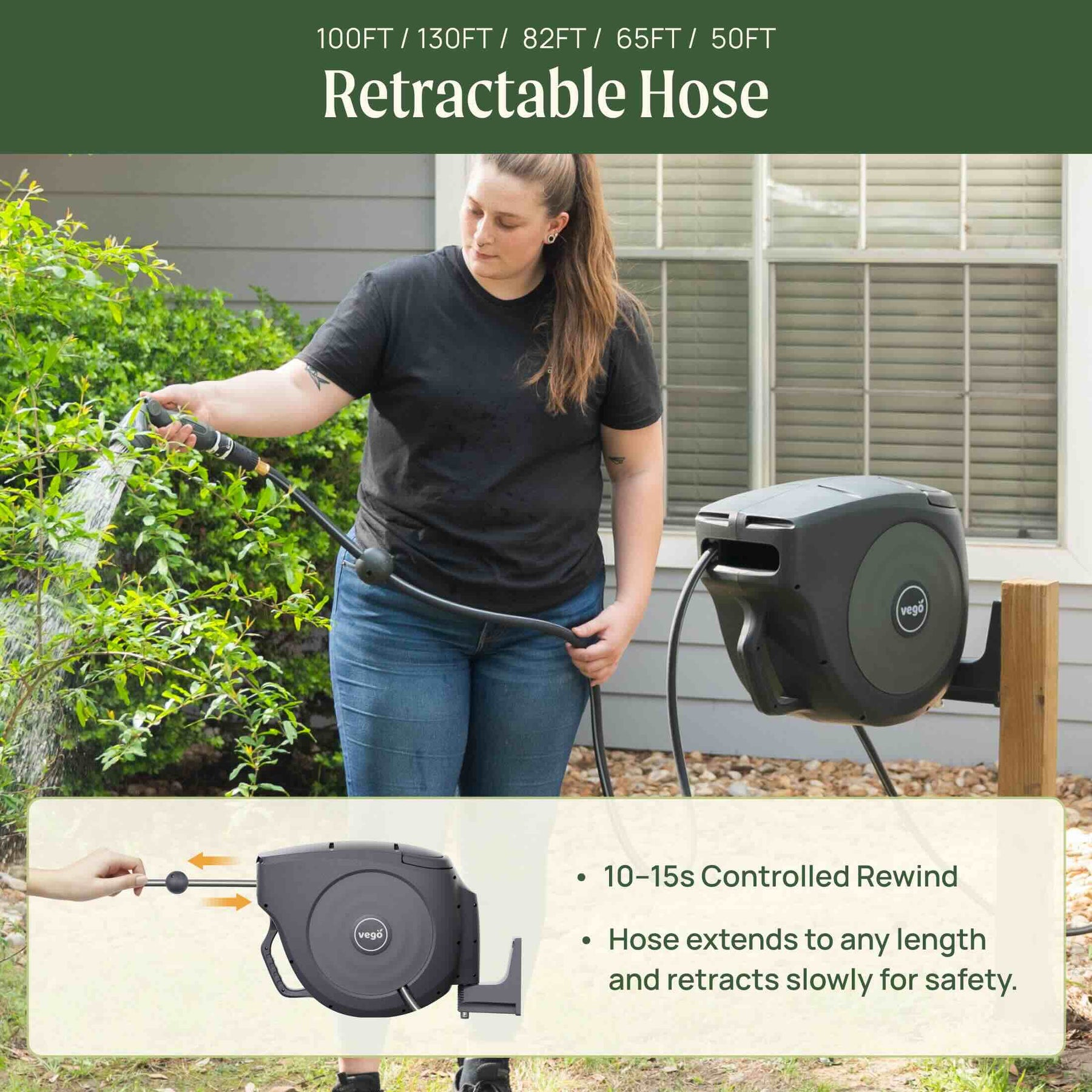 Hose Rell Set Hi-Flow Retractable Hose Reel Set - 100 Ft | Vego Garden