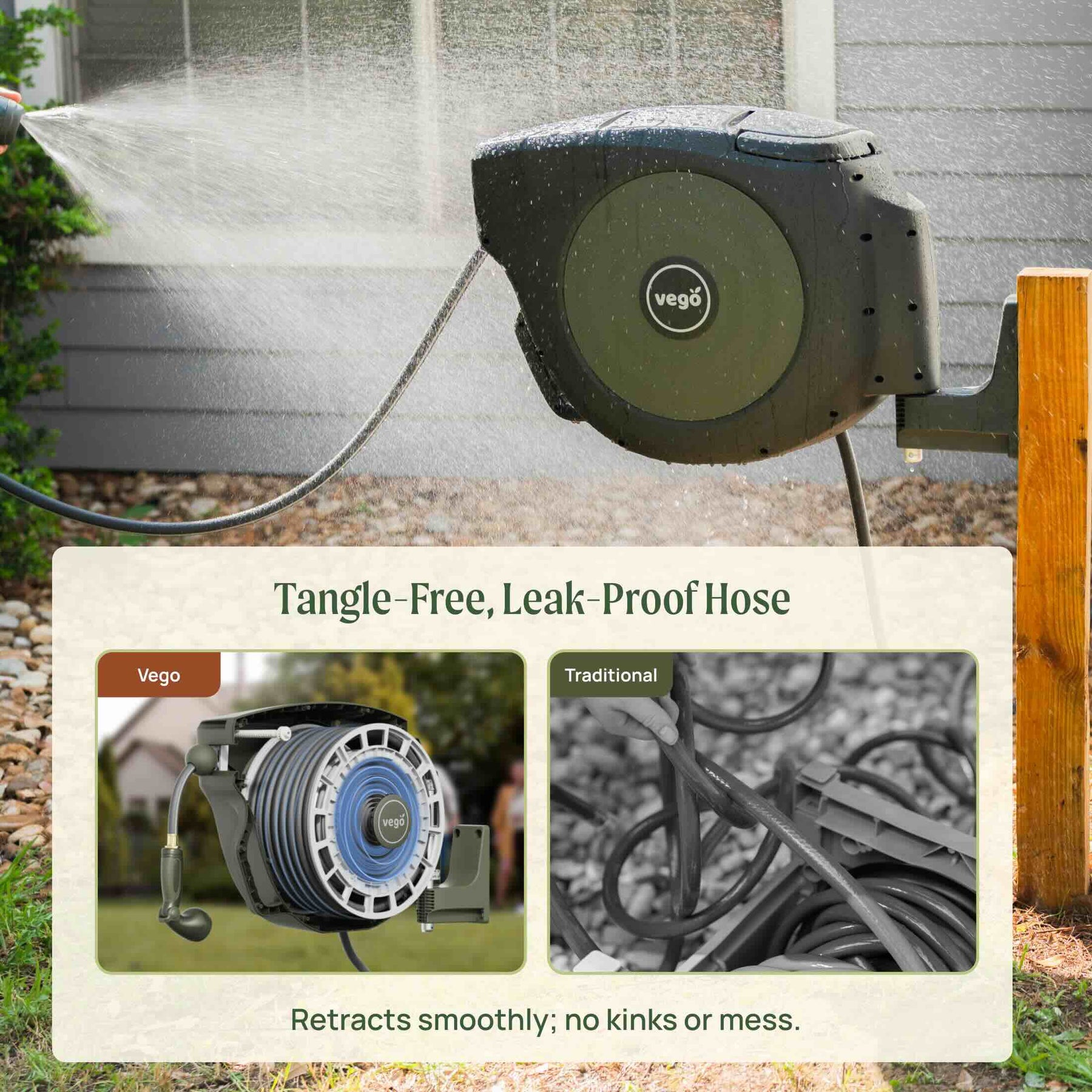 Hose Rell Set Hi-Flow Retractable Hose Reel Set - 100 Ft | Vego Garden