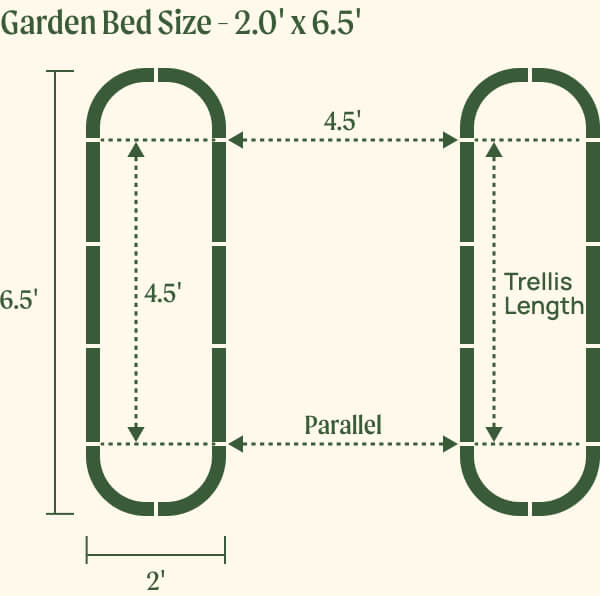2.0 by 6.5 foot beds with 4.5 foot trellis